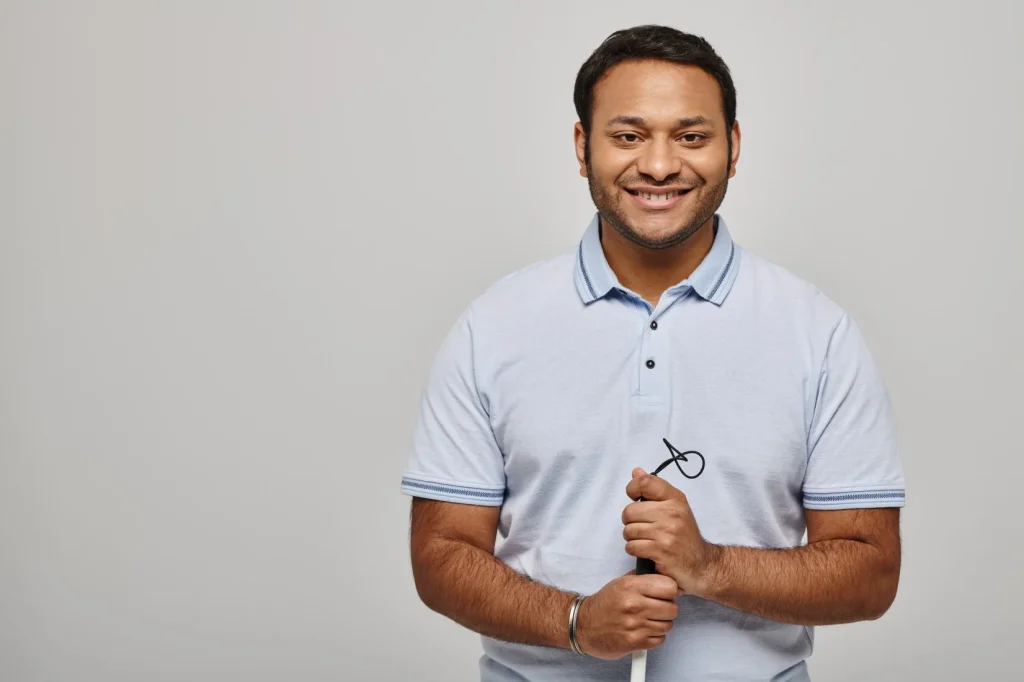 Smiling blind man
