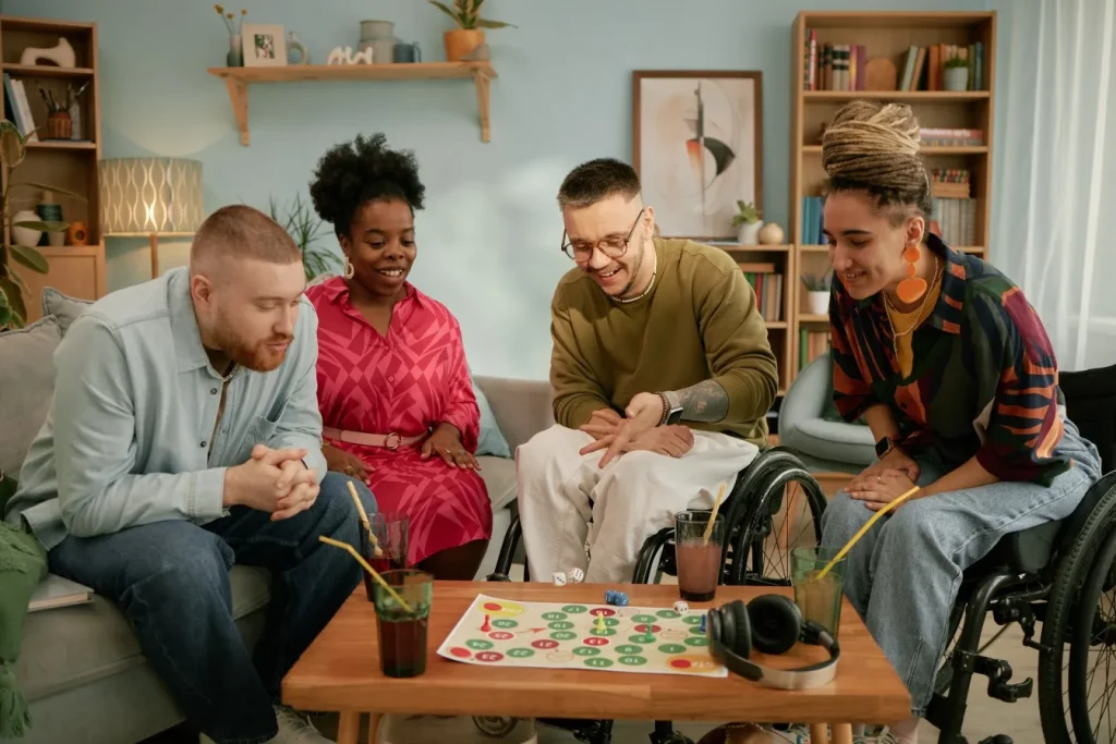 Diverse friends playing game at home